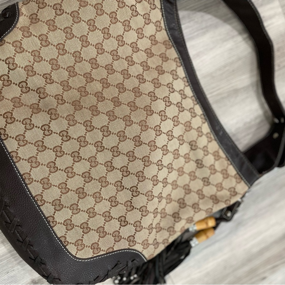 SOLD!! GG Brown and Tan Shoulder Bag with GG Monogram - Picture 8 of 9